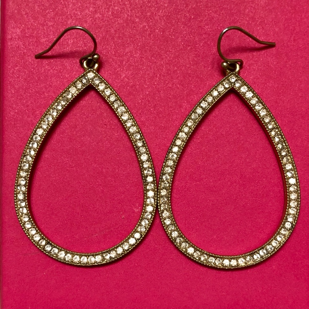 Anthropologie rhinestone gold teardrop earrings